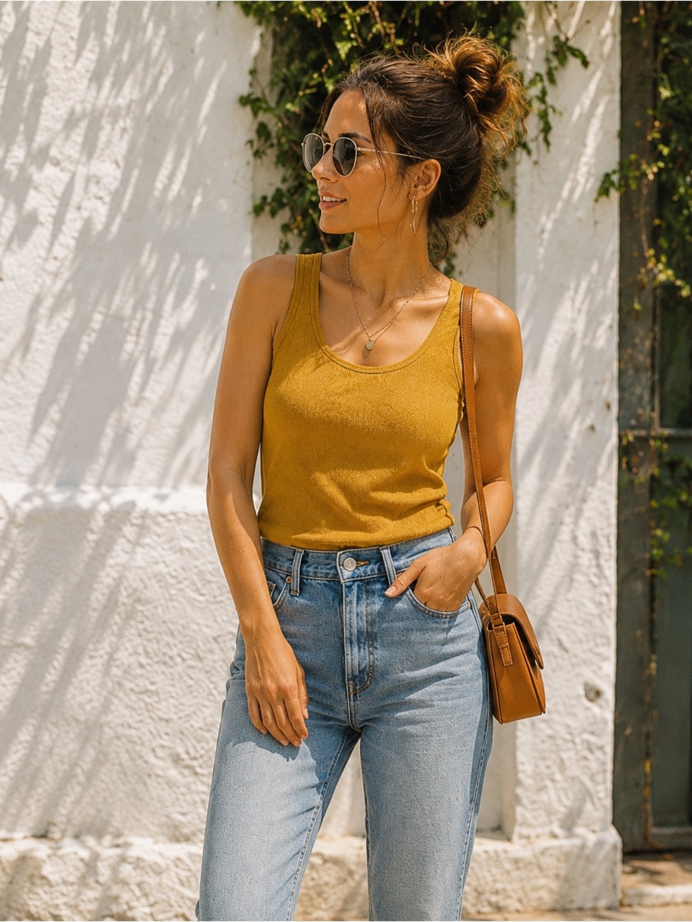 Madewell Mustard Gold Cross Back Ribbed Tank Top XS